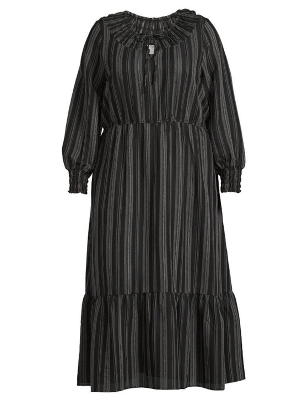 Terra & Sky Peasant Maxi Dress 3X (24W-26W) Black Ikat Stripe Prarie Cottagecore